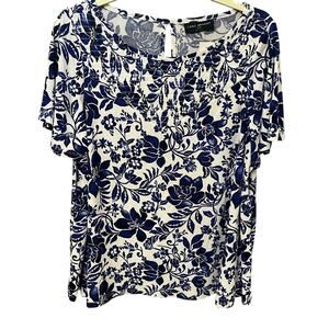 Lane Bryant Swing Blouse Floral Smocked 18/20 Short Sleeve Stretchy Casual